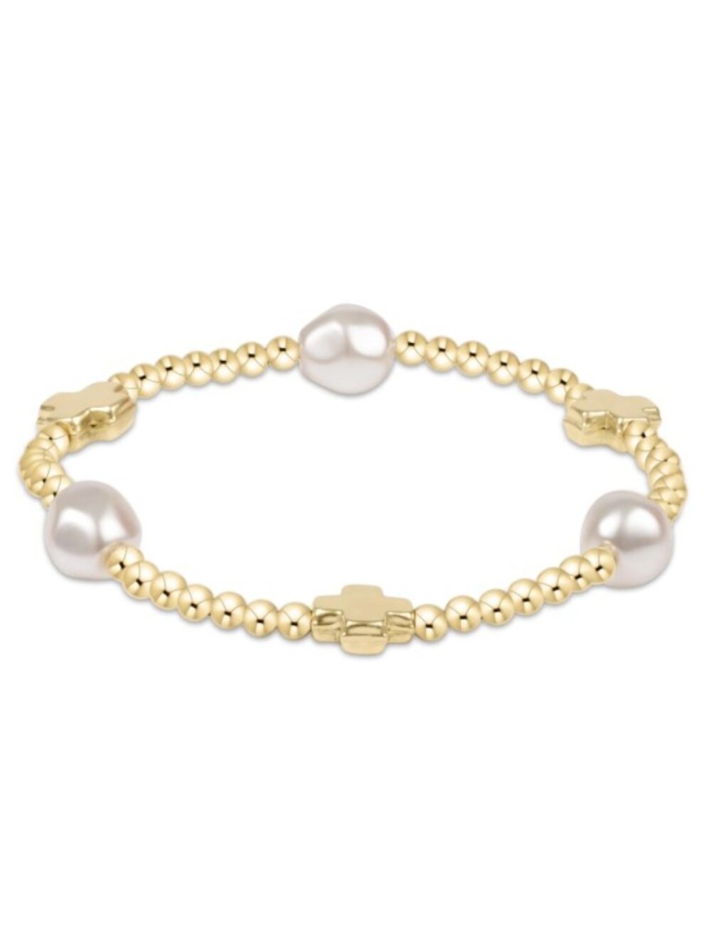 New Enewton Signature Cross 14kt Gold-filled Admire 8mm Pearl Beads Bracelet